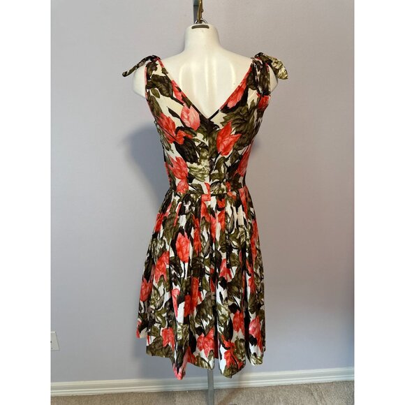 Vtg 60s Sleeveless Dress Pink Tulip Print Festival Cotton Fit Flare Size Small - Picture 5 of 9